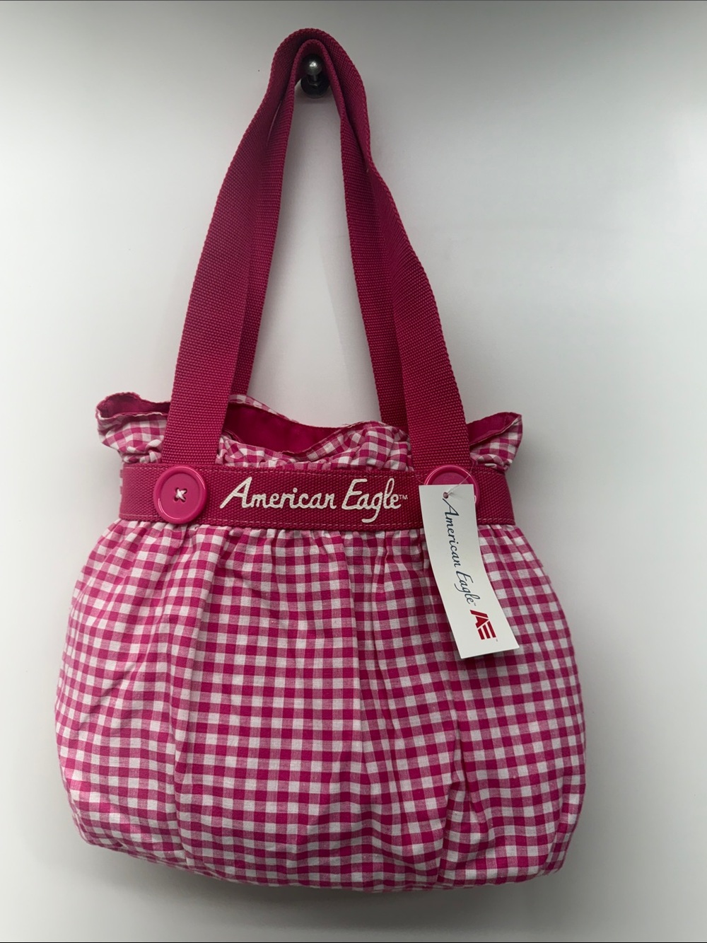 American Eagle Outfitters Hot Pink button Gingham Shoulder Tote Y2K